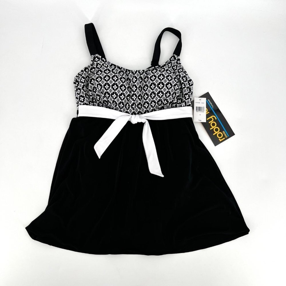 NWT Robby Len Black & White‎ One Piece Dress Skirt Swimsuit Empire Waist Size 10